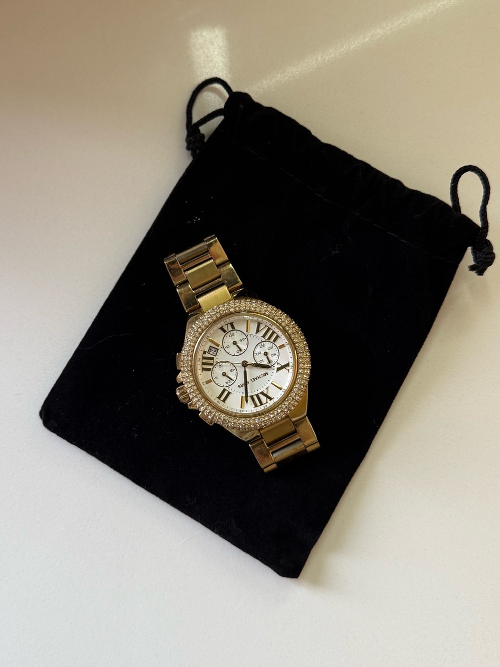 Michael Kors Gold Chronograph Watch Crystal Bezel – Needs Battery